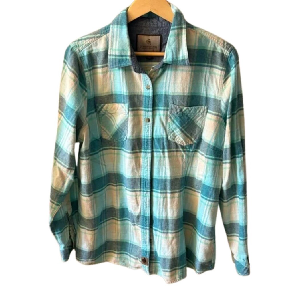 Legendary Whitetails Women’s XL Blue Plaid Flannel Shirt 100% Cotton